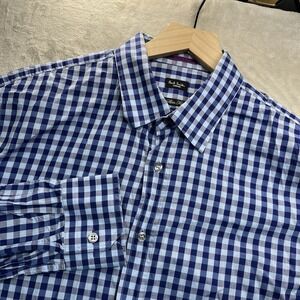 Paul Smith London Shirt Men 16.5/42 Long Sleeve Slim Fit Blue Gingham Italy Made
